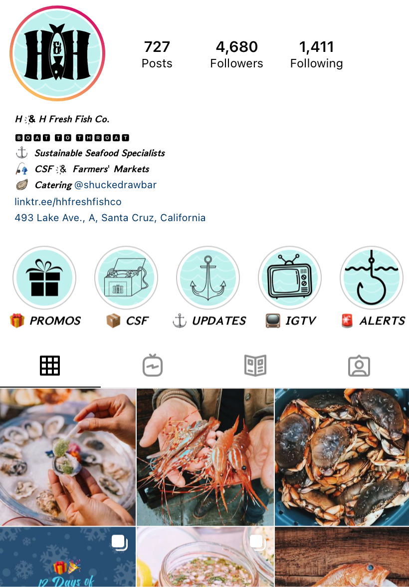 H&H Fresh Fish Instagram Growth before redesign